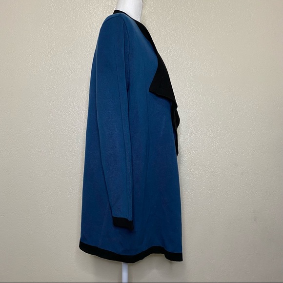 Anne Klein Double Knit Drape Front Cardigan in Blue/Black Size Large - Picture 4 of 7
